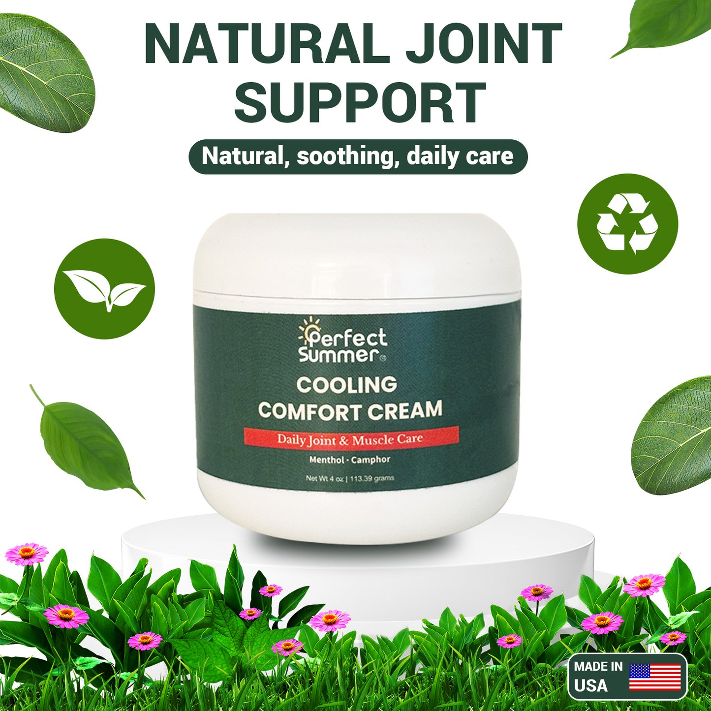 Perfect Summer Cooling Comfort Cream Moisturizers with Menthol, Camphor, Copper Tripeptide-01, Capsaicin, Clove Oil and Sunflower Oil  V4