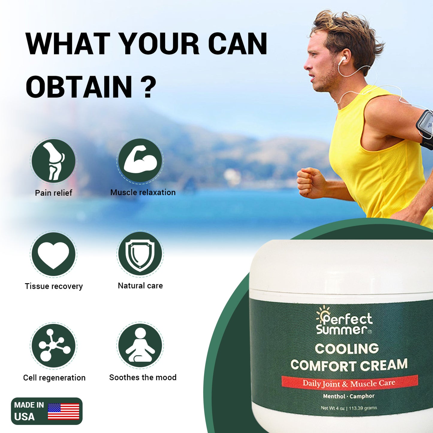 Perfect Summer Cooling Comfort Cream Moisturizers with Menthol, Camphor, Copper Tripeptide-01, Capsaicin, Clove Oil and Sunflower Oil  V4