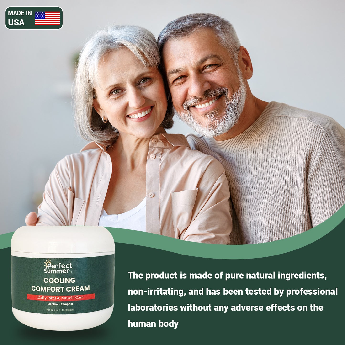 Perfect Summer Cooling Comfort Cream Moisturizers with Menthol, Camphor, Copper Tripeptide-01, Capsaicin, Clove Oil and Sunflower Oil  V4